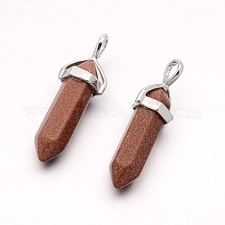 Synthetic Goldstone Bullet Pointed Pendants, with Platinum Plated Alloy Findings, 38~41x13x10mm, Hole: 5x3mm