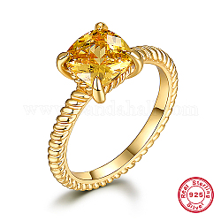 925 anello quadrato in argento sterling, con zirconi dorati, vero placcato oro 18k, diametro interno: 17mm