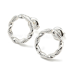 304 Stainless Steel Hollow Ring Stud Earrings for Woman, 925 Sterling Silver Plated, 15mm