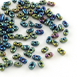 MGB Matsuno Glass Beads, Peanut Japanese Seed Beads, Farfalle Butterfly Beads, Plated Glass Seed Beads, Green Plated, 4x2x2mm, Hole: 0.5mm, about 600cs/20g