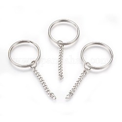 304 Stainless Steel Split Key Rings, Keychain Clasp Findings, with Chains, Stainless Steel Color, 78mm, 34.5~35x3mm
