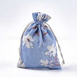 Sacs d'emballage en polycoton (polyester coton), avec des fleurs imprimées, colorées, 18x13 cm