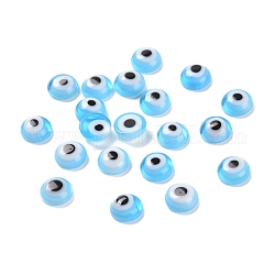 Handgemachte Bunte Malerei böse Augenkabochons, Flachrund, hellblau, 6x2 mm