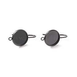 Placage ionique (ip) 304 boucles d'oreilles pendantes en acier inoxydable, suports à cabochon, avec boucle verticale, plat rond, électrophorèse noir, Plateau: 12 mm, 25.5mm, 19 jauge, pin: 0.9 mm