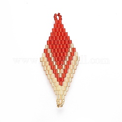 Miyuki & toho link di perline giapponesi fatti a mano, modello telaio, rombo, rosso, 44.6~45.2x17.8~18.6x1.6~1.7mm, Foro: 1.4~1.6 mm