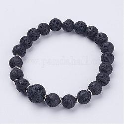 Braccialetti elasticizzati con perle di roccia lavica naturale, Con 304 distanziali in acciaio inox, 2-1/2 pollice (63 mm)