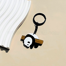 Joli porte-clés pendentif acrylique panda en bambou, avec les accessoires en fer, pour femme homme clé de voiture sac décoration, noir, 8.5 cm