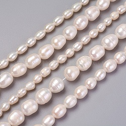 Natural Cultured Freshwater Pearl Beads Strands, Rice, White, 5~11x5~11mm, Hole: 0.5~1mm, about 28~56pcs/strand, 13.39 inch~14.17 inch(34~36cm)