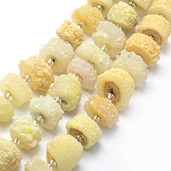 Chapelets de perles en cristal de quartz druzy naturel, quartz solaire, teinte, pépites, kaki clair, 12~26x6~17mm, Trou: 1~2mm, Environ 14~16 pcs/chapelet, 7.9~8.3 pouce (20~21 cm)