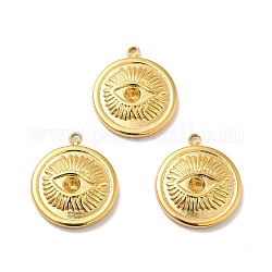 Ion Plating(IP) 304 Stainless Steel Pendant Rhinestone Settings, Flat Round with Eye, Real 18K Gold Plated, Fit for 2.5mm Rhinestone, 17.5x15x3mm, Hole: 1.5mm