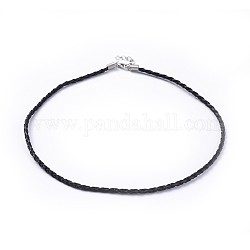 Cordón de collar de cuero de imitación, negro, de color platino, 3 mm de diámetro, 17 pulgada