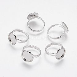 Brass Pad Ring Bases, Adjustable, Silver Color Plated, Tray: 12mm, Inner Diameter: 17mm
