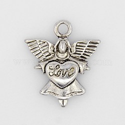 Valentines Gifts Idea for Girlfriend Tibetan Style Pendants, Angel with Love Heart, Cadmium Free & Lead Free, Antique Silver, 23x20x3mm, Hole: 2.5mm
