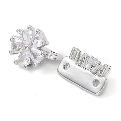 Brass Slide Charms, with Glass, Flower, Real Platinum Plated, 9x12.5x7mm, Hole: 1.2mm
