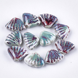 Handmade Porcelain Beads, Fancy Antique Glazed Porcelain, Fan, Colorful, 18x22.5~23.5x8.5~9.5mm, Hole: 2.5~3mm