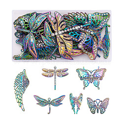 Fashewelry 12pcs 6 Stil Rack Beschichtung Regenbogenfarbe Legierung große Anhänger, mit Strass-Kristall, Libelle & Flügel & Schmetterling, 37~108x33~78x3~6 mm, Bohrung: 1.8~7x1.8~8 mm, 2pcs / style