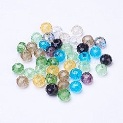 Mixed Glass Beads, Large Hole Beads, Faceted Rondelle, Mixed Color, 10x7mm, Hole: 3mm