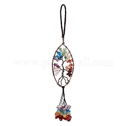 1Pc Natural Gemstrone Big Pendant Decotations, with Brass Findings, Horse Eye with Tree of Life Pattern, Cadmium Free & Lead Free, with 1Pc Rectangle Velvet Pouches, 192mm