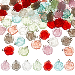 AHANDMAKER 70 Pcs Frosted Rose Flower Charm Pendants, 7 Colors Resin Rose Flower Beads Dangle Pendants with Loops for DIY Bracelet Earring Necklace Jewelry Making