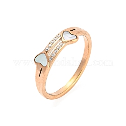 Placcatura ionica (ip) 304 anello da dito in acciaio inossidabile con strass, cuore, oro roso, misura degli stati uniti 8 (18.1mm)