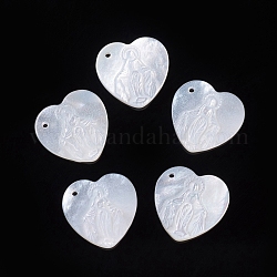 Pendenti shell bianco naturale, religione, cuore con virgin mary, 14.5x14.5x2.5mm, Foro: 1 mm