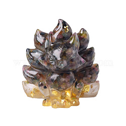 Resin Nine-tailed Fox Figurines, with Natural Tourmaline Chips inside Statues for Home Office Decorations, 55x55x45mm