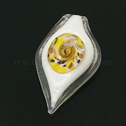 1PC Leaf Handmade Gold Sand Lampwork Glass Large Pendants for Necklaces, Gold, 66x35x10mm, Hole: 8.5mm