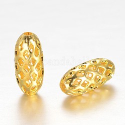 Messing filigranen Perlen, hohlen ovalen, golden, 11x5 mm, Bohrung: 1 mm