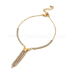 Ion Plating(IP) 304 Stainless Steel Butterfly with Rhinestone Tassel Charm Anklet for Women, Golden, 8-1/4 inch(20.9cm)