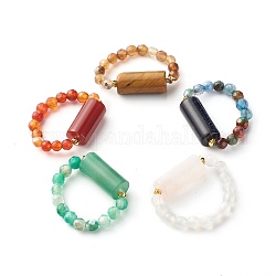 Mixed Stone Beads Finger Ring for Girl Women, Column & Round Faceted Beads Ring, US Size 8 1/2(18.5mm)