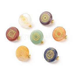 Prendedor redondo plano de piedras preciosas con chakra, insignia para ropa de mochila, dorado, 24.5~25x4~6mm, pin: 0.9 mm