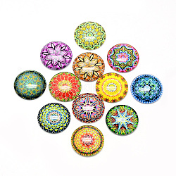 Cabochons aus bedrucktem Glas mit flachem Rücken, Kuppel / Halbrund, geometrisches Blumenthema, Mischfarbe, 25x6.5 mm