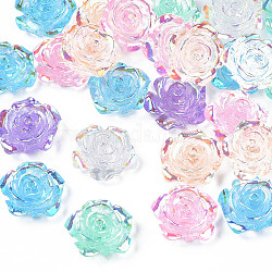 Transparent Resin Cabochons, AB Color Plated, Rose Flower, Mixed Color, 15x14x6mm