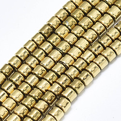 Electrochapa no-granos de hematites sintético -magnéticos hebras, columna, real 18k chapado en oro, 3x2.5mm, agujero: 1 mm, aproximamente 148~150 pcs / cadena, 15.75 pulgada (40 cm)