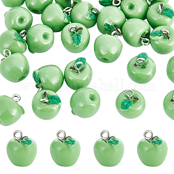 CHGCRAFT 30Pcs Green Apple Fruit Charms Resin Fruit Pendants 3D Dangle Pendant Ornaments with Hanging Loops for Earring Bracelet Necklace Keychain, 15x12mm