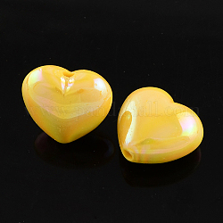 AB Color Plated Acrylic Heart Beads for Bubblegum Necklace, Gold, 20x21x12mm, Hole: 3mm, about 170pcs/500g