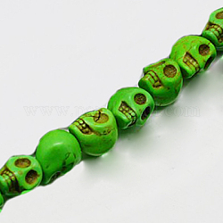 Filo di perline turchesi sintetici, tinto, teschio, verde lime, 30x23x29mm, Foro: 1 mm, circa 40pcs/1000g