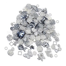 Kits de recherche de fabrication de bijoux de style dégradé de couleur bricolage, y compris perle en plastique, cabochon, lien et pendentifs, Formes papillon/feuille/fleur/nœud papillon/coquille/étoile, grises , 8~34.5x8~40x2~11mm, Trou: 1~6mm, environ 804 pcs/500 g