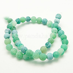 Natural Crackle Agate Beads Strands, Dyed, Round, Grade A, Green, 4mm, Hole: 0.8mm, about 93pcs/strand, 15 inch