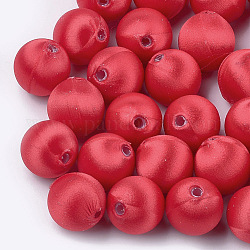 Perline rivestite in tessuto di filo di poliestere, con plastica abs, tondo, rosso, 16x17mm, Foro: 2 mm