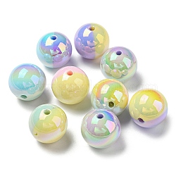 UV Plating Rainbow Iridescent Opaque Acrylic Beads, Two Tone, Round, Mixed Color, 18.5x19mm, Hole: 2.5mm