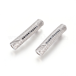 Perline zirconi micro pave  in ottone, placcato di lunga durata, perline tubo, nero, platino, 30x6mm, Foro: 4 mm