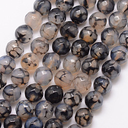 Chapelets de perles en agate veine de dragon naturelle, ronde, Grade a, facette, teints et chauffée, noir, 8mm, Trou: 1mm, Environ 47 pcs/chapelet, 15 pouce