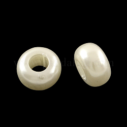 Abs di plastica imitazione perla rondelle di grandi dimensioni perline europee, bianco, 12x7mm, Foro: 5 mm