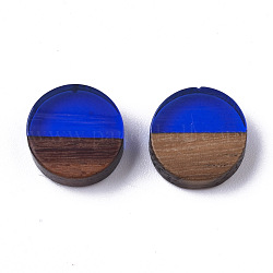 Cabujones de resina & madera, plano y redondo, azul, 10x2.5~4mm