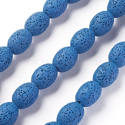 Brins de perles de pierre de lave naturelle, teinte, riz, bleu acier, 15~15.5x11~11.5mm, Trou: 2mm, Environ 27 pcs/chapelet, 15.94 pouce (40.5 cm)