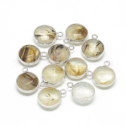 Ciondoli di vetro di pietra sintetica di cocomero, con accessori di ottone, sfaccettato, rotondo e piatto, platino, verga d'oro scuro, 19~21x15~16x6~7mm, Foro: 2 mm
