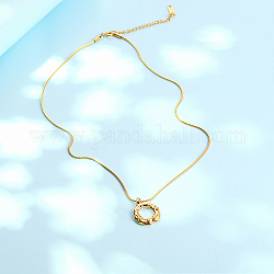 Colliers à pendentif anneau texturé en acier inoxydable, pour femme, véritable 18k plaqué or, 17.72 pouce (45 cm)