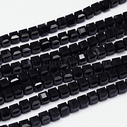 Cubo sfaccettato fili di perle di vetro, nero, 5.5x5.5x5.5mm, Foro: 1 mm, circa 94pcs/filo, 20.4 pollice
