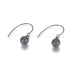 Ball304 Stainless Steel Dangle Earrings, Textured, Electrophoresis Black, 28mm, Pin: 0.8mm